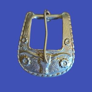 Vintage 1980s Tin Western Longhorn Floral Belt Buckle